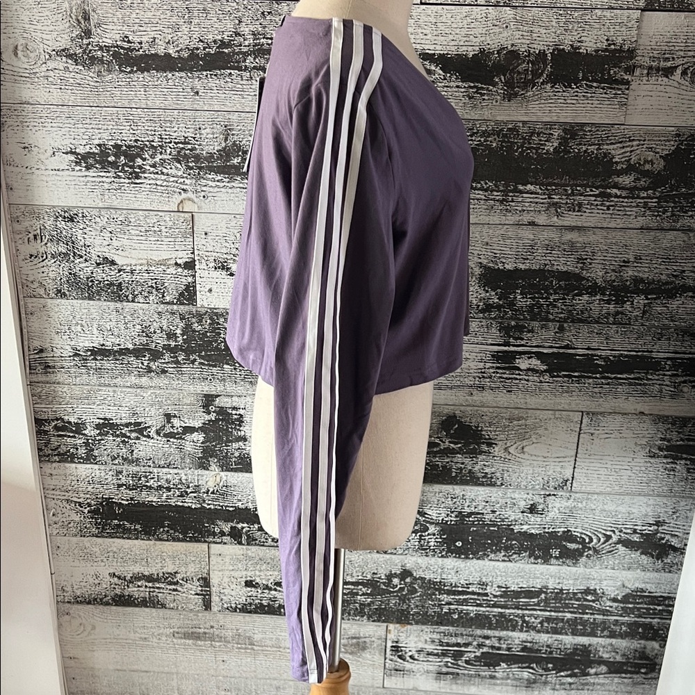 NWT adidas Purple Cropped Snap front Track Top with White Stripes - Picture 5 of 6
